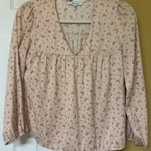 Madewell Floral V-Neck Blouse - Cream and Red